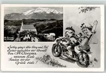 2870 St. Corona am Wechsel Künstlerkarte Kinder Motorrad sign. S.Hr.N