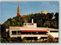 93077 W8403 Bad Abbach - Kirche Burg Turm Gasthaus Cafe Terrasse Treppe Sonnenschirm