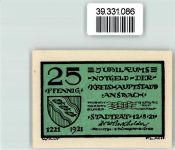 91522 W8800 Ansbach , Mittelfr Notgeldschein Notgeld 25 Pfennig Der Erste Zoller Wappen Fische