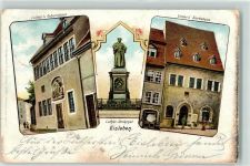 06295 O4250 Lutherstadt Eisleben 1903 Gebrauchsspuren Luther Denkmal Luthers Geburtshaus Luthers Sterbehaus Ottmar Zieher Lithographie