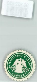 38486 O3580 Klötze Siegelmarke Magistrat Adler Grün Weiß