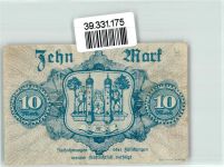 95028 W8670 Hof , Saale Notgeldschein Notgeld 10 Mark Wappen Türme Löwe Blau