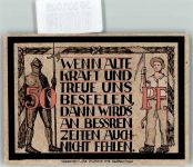 96337 W8642 Lauenstein , Oberfr Notgeldschein Notgeld 50 Pfennig Ritter Rüstung Speer Bauer Sense