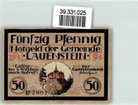 96337 W8642 Lauenstein , Oberfr Notgeldschein Notgeld 50 Pfennig Ritter Rüstung Speer Bauer Sense