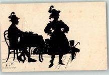 Frau Mann Tracht sign.A.v.M. Künstlerkarte Scherenschnitt 1903 Gebrauchsspuren
