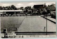 29574 W3112 Ebstorf Foto AK Waldbad Schwimmbad Kirche Klosterflecken