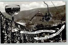 56812 W5590 Cochem Fotomontage AK Burg Cochem Sessellift Weinglas