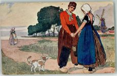 Windmühle Hund Holzschuhe B.K.W.I. Nr.839-3 Trachten Niederlande / Hollandkind Künstlerkarte