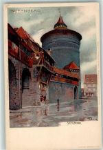 90402 W8500 Nürnberg Lithographie Spittlerturm sign. K. Mutter