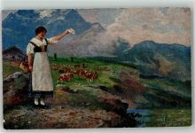 Lebewohl Tracht Kühe Thiele, Arthur Künstlerkarte