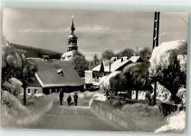 08309 O9404 Carlsfeld , Erzgeb 1962 Winter Dorfstraße mit Trinitatiskirche im Schnee
