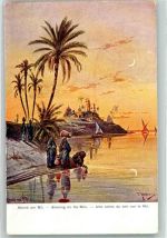 Kairo Cairo Lithographie sign. Perlberg Abend am Nil