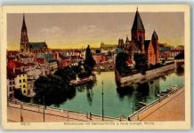 57000 Metz - Mittelbrücke mit Garnisonkirche u. neue Ev. Kirche