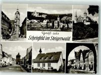 91443 W8533 Scheinfeld - Kirche Rathaus u. oberes Tor Schloss Schwarzenberg VW Käfer