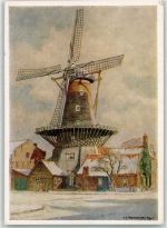 2241 Wassenaar Winterlithographie Windmühle sign. Roodenburg