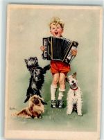 Kind Terrier Pikinese Ziehharmonika Künstlerkarte