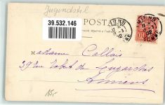 Frau in elegantem Kleid Harfe 1902 Gebrauchsspuren
