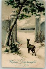 Verlag HWB Serie 2120 Neujahr Reh Glückwunsch Eisenbahn 1924