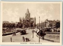 1001 Amsterdam Foto AK Straßenbahn Kirche Nieuwe Amstelbrug