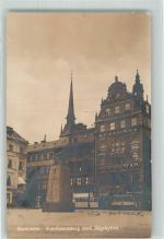 Stockholm 1927 Foto AK Kornhamnstor Denkmal Straßenbahn