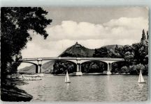 53604 W5340 Bad Honnef - Inselbrücke Grafenwerth mit Blick auf den Drachenfels