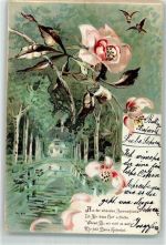Schwalben Kirkenallee Spruch Rose 1903 Lithographie