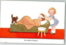 Kinder Katze Am anderen Morgen Wills, J. Künstlerkarte
