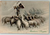 M. Munk Nr. 472 Neujahr Schafherde Bildstock Ulreich, F. 1909 Künstlerkarte