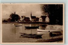 88690 W7772 Unteruhldingen , Bodensee 1921 - Hafen Fischerboote Kirche