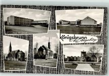86343 W8901 Königsbrunn b Augsburg Foto AK Kath. Kirche Ev. Kirche Kriegerdenkmal Schule