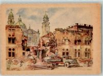 80331 W8000 München Künstlerkarte Kaiserhof der ResidenzTheatinerkirche Auto Zerstörung 1944