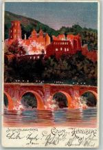 69115 W6900 Heidelberg , Neckar 1901 Lithographie Schlossbeleuchtung