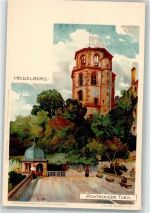 69115 W6900 Heidelberg , Neckar Lithographie Achteckiger Turm