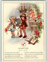 Schütze 23.11.21.12 Amor Kinder Globus Tintenfass Segelschiff Rosen Sternzeichen Künstlerkarte