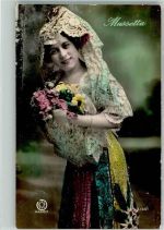 Mussetta Kopftuch aus Spitzen handkoloriert Trachten Spanien Foto AK