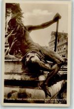 86150 W8900 Augsburg , Bay - Detail vom Augustusbrunnen Figur der Schiffahrt