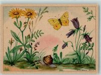 Schnecke Blumen Schmetterling Künstlerkarte