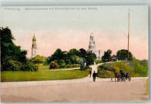 W2000 Hamburg Bismarckdenkmal m. Michaeliskirche vor dem Brand Bismarck