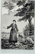 Ein Engel fährt auf die zwischen Schafen strehende französische Nationalheilige Jeanne d'Arc nieder Motiv Frankreich Künstlerkarte