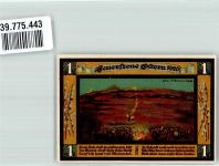 32676 W4927 Lügde 1921 Notgeldschein 1 Mark Nr. 029268 Feuerszene Ostern 1920