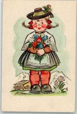 Mädchen mit Alpenflora Trachten Bayern Künstlerkarte