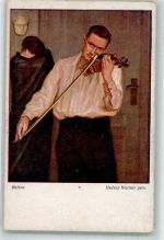 sign. Wollner, Hedwig Mißton Mann spielt traurig auf der Violine Verlag Wiener Kunst B.K.W.I. Nr. 1920 Streichinstrument Künstlerkarte