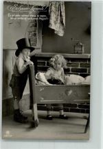 Kinder Serie 2861/2 Schwer krank Kinderspiele Holzwiege Rotophot Foto AK