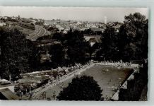 74193 W7103 Schwaigern , Württ Foto AK Schwimmbad Freibad Bademode Straße Turm