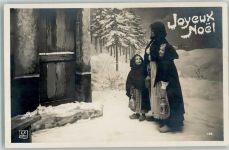 Mutter und Kind mit Laterne Holzschuhe Joyeux Noel Weihnachten Atelierkulisse Verlag F.K.Paris 169 Stebbing Foto AK