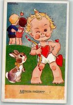 sign. Tilgmann Arnold Vogel Kinder Humor Hase Amor Künstlerkarte
