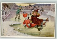 Neujahr Kinder Eislaufen Schlittschuhe F.R.B.P. Nr. 22-212 Schubert, H. Künstlerkarte