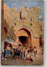 Jerusalem Künstlerkarte sign. Wuttke, C. Jaffator Marktszene