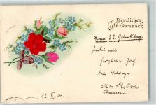 mit Echtstoff Aplikationen Rosen Vergissmeinnicht Glückwunsch 1900