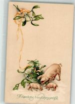 Verlag M. Munk Nr. 671 Neujahr Ferkel Mistel Tannenzweig Schwein 1919 Künstlerkarte